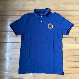 Hackett London Mens Slim Fit Polo Shirt Blue Embroidered Crest Medium HM562363